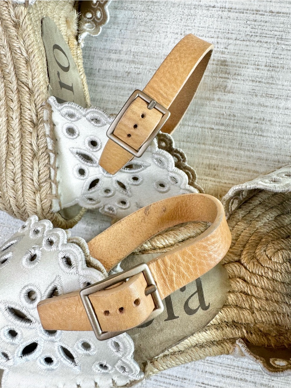Pedro Garcia Omaira Eyelet Espadrille Wedge Sandals Ivory Size 6-6.5 - Picture 9 of 11
